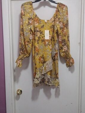 Women’s Floral Mini Dress - Mustard Yellow NWT